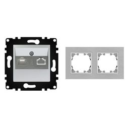 WESA - Toma de Pared de Teléfono con Marco de Aluminio Gris, Fácil instalación con Opción a Distintos Diseños.