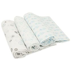 Duffi Baby - Bedrukte mousseline 3-delige set, 100% katoen, zacht en huidvriendelijk, motief olifanten, harten en bloemen, uniseks, blauw 0825-12