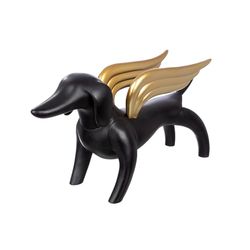 Casablanca figurka Flying Jamnik - żywica syntetyczna - czarna - wysokość 56 cm - motyw jamnika - dekoracja - rzeźba - dodatek do mieszkania - pomysł na prezent - przedmiot kolekcjonerski