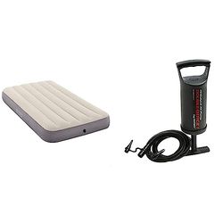 Intex - Colchón Hinchable Dura-Beam Standard Deluxe Single-High - 99 x 191 x 25 cm (64101), única, inflable + 68612 - Hinchador de mano doble velocidad 29 cm