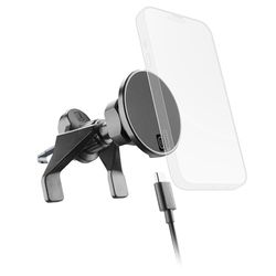 cellularline mag Wireless Charging Holder Soporte para Coche MagSafe con Carga Inalámbrica 7.5 W, Acople Universal, Pad Magnético Integrado, Máxima Estabilidad, Cable USB-C 1m Incluido