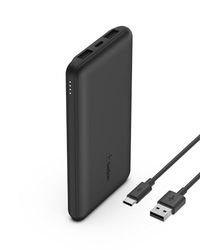 Belkin batería externa portátil de 10000mAh, cargador externo USB-C con 1 puerto USB-C y 2 puertos USB-A, power bank de 15 W, batería portátil para iPhone, Galaxy, Pixel, AirPods, iPad y otros - Noir