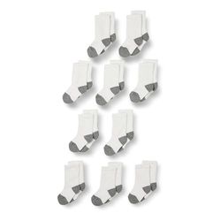 Amazon Essentials Meias compridas de algodão unissexo para criança, 10 pares, branco/cinzento, 9 anos