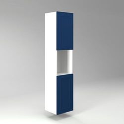 Diventa Modello Diva Frame, Colonna Bagno sospesa con 2 ante e 1 vano a giorno, colore blu e bianco