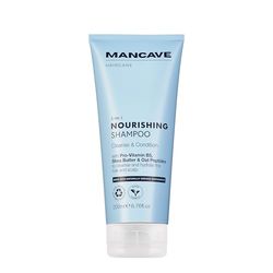 ManCave Nourishing 2-in-1 Shampoo 200ml, Strengthens & Hydrates Hair, Gentle Cleanse with Panthenol, Shea Butter, Argan Oil & Oat Peptides, Made in UK, PCR Packaging
