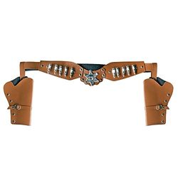 Boland 54382 - Cowboyholster dubbel Sheriff, lengte 125 cm, bruin-zilver, cowboy riem, wild west, Western, kostuum, accessoire, carnaval, themafeest