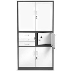 Archiefkast C018S II Kantoorkast Metalen Kast Kluis Geheim vak 3 laden Poedercoating 185 cm x 90 cm x 40 cm (Antraciet-Wit)