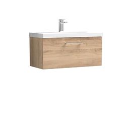 nuie ARN3025A Arno Modern Bathroom Wall Hung 1 Soft Close Drawer Vanity Unit and Mid-Edge Basin, 800mm, Bleached Oak Woodgrain