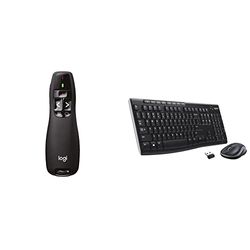 Logitech R400 Puntatore Laser per Presentazioni Wireless, 2.4 GHz e Bluetooth, Ricevitore USB & MK270 Combo Tastiera e Mouse Wireless per Windows, 2,4 GHz Wireless