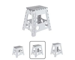 ARREGUI TB-039-GB Tabouret pliant | Marchepied pour adultes et enfants | Escabeau pliant | Tabouret marchepied enfant | Tabouret pour la cuisine, salle de bain, camping | 39 cm hauteur | Blanc et Gris