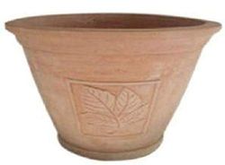 VASO CON EDERA IN RILIEVO IN TERRACOTTA; DIAMETRO CM. 40, ALTEZZA CM. 40. FATTO A MANO