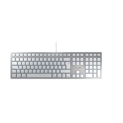 CHERRY KC 6000 SLIM POUR MAC, disposition allemande, clavier QWERTZ, clavier filaire, disposition Mac, mécanisme à ciseaux, design ultra-plat, blanc-argent