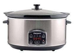 BEPER BC.510 Slow cooker,Pentola digitale per la cottura lenta,4,5 Litri,Acciaio, 3 impostazioni di cottura,Timer programmabile,Pentola interna estraibile,Lavabile in lavastoviglie