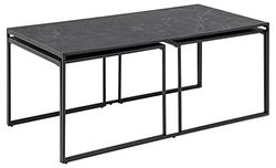 AC design möbler Ingelise rektangulärt soffbord set om 3, svart bordsskiva i marmorlook med svarta metallben, soffbord i industriell design, möbler för små rum