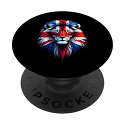 Bandera de Reino Unido, cara de león PopSockets PopGrip Adhesivo