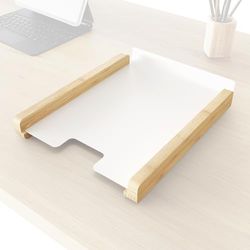 Bandeja para documentos sin plástico y respetuosa con el medio ambiente hecha de bambú 100% FSC y metal blanco (mantiene el orden en el escritorio y el lugar de trabajo, práctico) – KD Essentials