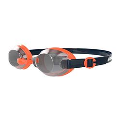 Speedo Junior Jet V2 Swimming Goggles | Kids Swim | Comfortable Fit | Adjustable Design | Anti-Fog | Anti-Leak | Learn to Swim, Navy/Volcanic Orange/Chrome, One Size