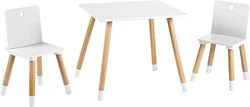 roba Mesa Infantil + 2 Sillas para Niñas y Niños - Patas de Madera Maciza - Juego de Muebles de Asiento - A Partir de 2 Años - Estilo Escandinavo - Natural / Blanco