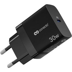 conecto USB-C-laddare, USB-strömförsörjning, 1 x USB-C-port 30 watt PD, snabb GAN-laddare, mobiltelefonladdare, svart