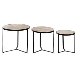 Juego de 3 mesas DKD Home Decor Negro Metal Marrón Madera de mango (60 x 60 x 55 cm) (3 pcs)