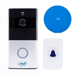 PNI Videocitofono Smart Video SafeHome PT710B, WiFi, HD, P2P, applicazione Tuya Smart dedicata, con cuscinetto appiccicoso blu incluso