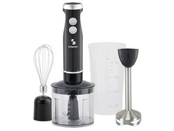 BEPER P102FRU151 4-in-1 Immersion Blender, Multifunction Mixer with 500ml Chopper, Whisks, 700ml Glass, 4 Stainless Steel Blades, Turbo & Pulse Blender, Removable Accessories, 1000 W