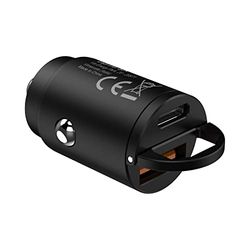 Celly, Caricabatterie da Auto Linea Black Label, Caricabatterie con Porta USB-C + Porta USB, 30W Output, Tecnologia Power Delivery con Ricarica in 1 Ora, Dimensioni Compatte, Nero