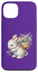 Cottagecore Bunny with Basket of Flowers Watercolor Charm Case for iPhone 13