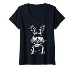 Donna Easter Day Kids Men Women Rabbit Sunglasses Bunny Egg Hunt Maglietta con Collo a V