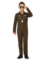 Smiffys Déguisement d'aviateur Top Gun Maverick pour garçon, vert, avec combinaison-pantalon et badges nominatifs interchangeables