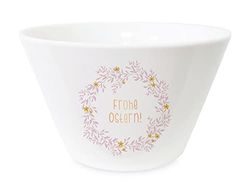 Grafik-Werkstatt Bol à céréales de Pâques avec 100% or véritable en porcelaine | Joyeuses Pâques | (volume) | Motif lapins multicolores, blanc