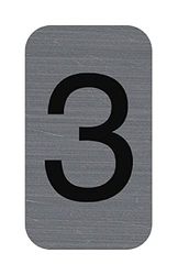 Exacompta - Réf. 67183E - 1 plaque adhésive CHIFFRE 3 - Plaque murale imprimée de signalisation - Sur tous supports - Aspect aluminium brossé - Dimensions : 2,5 x 4,4 cm