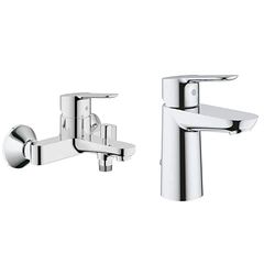 Grohe Miscelatore Monocomando per Vasca-Doccia Bauedge, Cromo 23334000 + Grohe BauCosmopolitan BauEdge - Miscelatore per Lavabo BauEdge [Vecchio Modello]