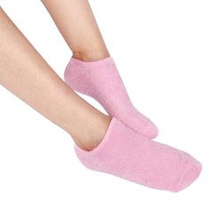 Paire de Chaussettes Hydratantes Réutilisables Rose, Gel aux Huiles de Jojoba et d’Olive, Vitamine E et Lavande - Contre les Pieds Secs et Craquelés, Redonne Douceur et Souplesse aux Pieds, Sun & Sia