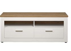 trendteam smart living - Shade - Mueble para TV - Andersen Pine Blanco/Artisan Roble - Base de TV con 2 cajones y 2 Compartimentos Abiertos - 148 x 59 x 45 cm - Tiradores Plateados - Resistente a los