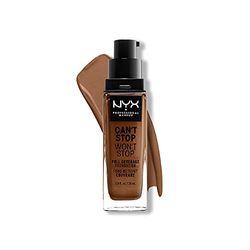 NYX Professional Makeup Base de maquillaje Can't Stop Won't Stop Full Coverage Foundation, Larga duración, Waterproof, Fórmula vegana, Acabado mate, Tono: Cappuccino