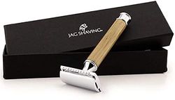 Jag - Rasoio a doppio taglio per uomo e donna, con manico in bambù, con elegante custodia