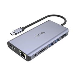 uHUB S7 + Hub Ethernet 7 in 1 USB-C con Dual Monitor, 100 W di potenza e lettore di schede D1056A / USB SuperSpeed 3.1 Gen1 / 4K @ 30Hz UHD HDMI & DisplayPort/Gigabit Ethernet