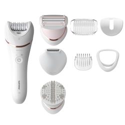 Philips Epilator Series 8000, dispositivo di epilazione Wet & Dry cordless per gambe e corpo con 8 accessori, rasoio, rifinitore ed esfoliante corpo, modello BRE735/00