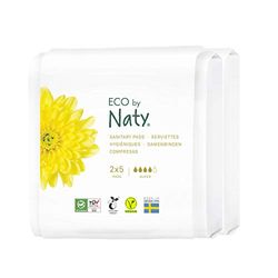 Eco by Naty Assorbenti SUPER - assorbenti igienici a base vegetale e assorbenti per donne, prodotti mestruali in cotone biologico, migliori per la salute femminile (2 x 5, 10 unità)