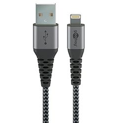 Goobay 49267 Lightning naar USB-kabel/MFi Apple oplaadkabel Lightning kabel / 480 Mbits iPhone-kabel/extreem robuuste textielkabel/oplaadkabel iPhone Apple iPad/grijs / 0,5 m