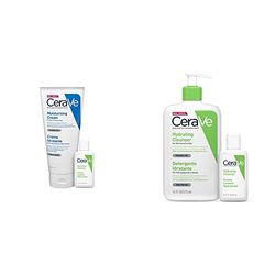 CeraVe Crema Idratante Viso e Corpo per Pelle Secca, con Acido Ialuronico 177ml + Travel Size Detergente Idratante 20ml & Detergente Idratante Viso e Corpo, per Pelle da Normale a Secca