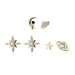 Meissa Set di orecchini donna Piercing orecchini acciaio chirurgico argento 925 Astronauta astronave Set di 3 piccoli pianeti luna stella per piercing