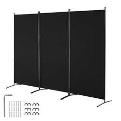 VEVOR Room Divider, 3 Panels Room Divider, Folding Privacy Screen and Portable Partition Divider for Room Separation, Freestanding Room Partitions for Office, Bedroom, Study, Black