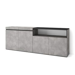 Skraut Home | Aparadores para salón | Gran Capacidad de almacenaje | 200x75x35cm | 4 Puertas | Armario, Zapatero | Estilo Moderno | Cemento