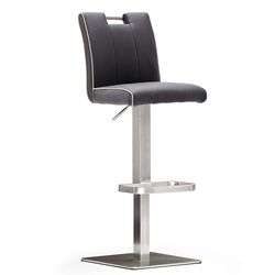 Robas Lund CA.STA krzesło barowe/stołek, skóra/stal nierdzewna, prostokątne/obracane o 180 stopni, ok. 40 x 87-112 x 51 cm, czarne