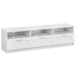 Baroni Home Mobile per Tv con 3 Ripiani 3 Cassetti, Foro per Passaggio Cavi in MDF, Consolle Porta TV per Camera da Letto, Salotto, Cucina, Bianco, 140x33x30 cm