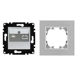 WESA - Toma de Pared de Teléfono con Marco de Aluminio Gris, Fácil instalación con Opción a Distintos Diseños.