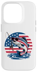 Pesca patriottica 4 luglio Uomini Bandiera Americana Bass Fishing Custodia per iPhone 14 Pro