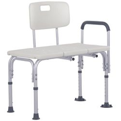HOMCOM Height Adjustable Shower Chair, Non Slip Bath Transfer Bench for Elderly, Disabled with Armrest and Backrest, 300 lbs Capacity, White